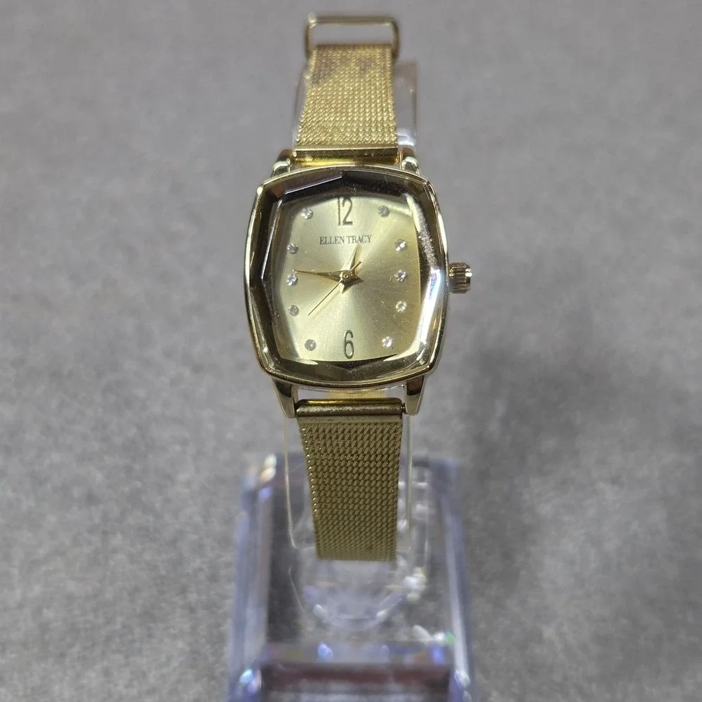 Ellen Tracy Watch Womens OS Gold Excellent Hexagon Mesh Band Crystal ET5188GD